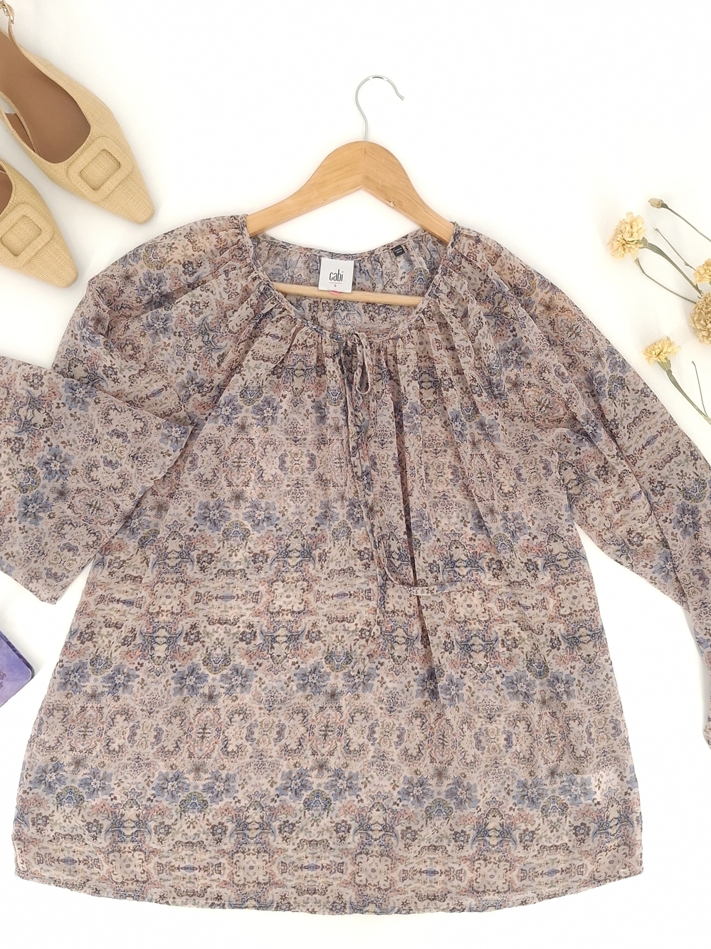 ✨Cabi Floral Peasant Blouse Sheer Boho Top S✨